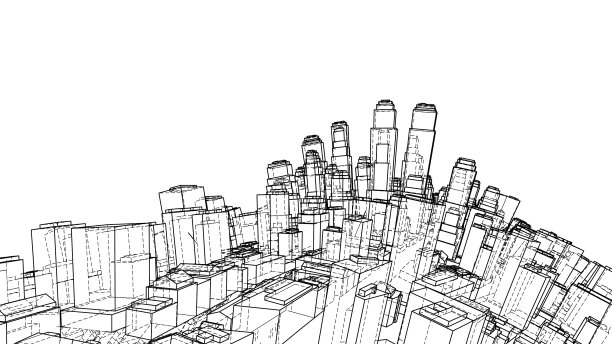 线框扭曲城市蓝图风格图片下载