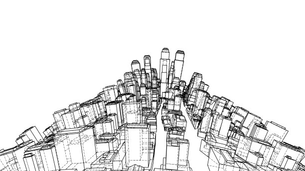 线框扭曲城市蓝图风格图片下载