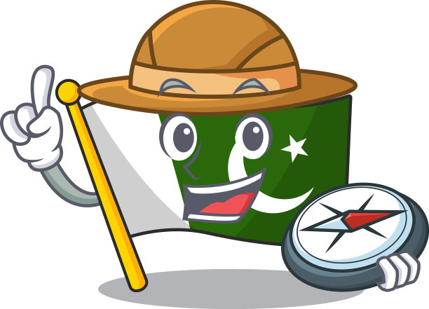 探险家巴基斯坦的吉祥物旗在卡通抽屉图片下载