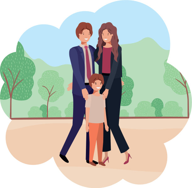父母夫妇和儿子在景观化身图片下载