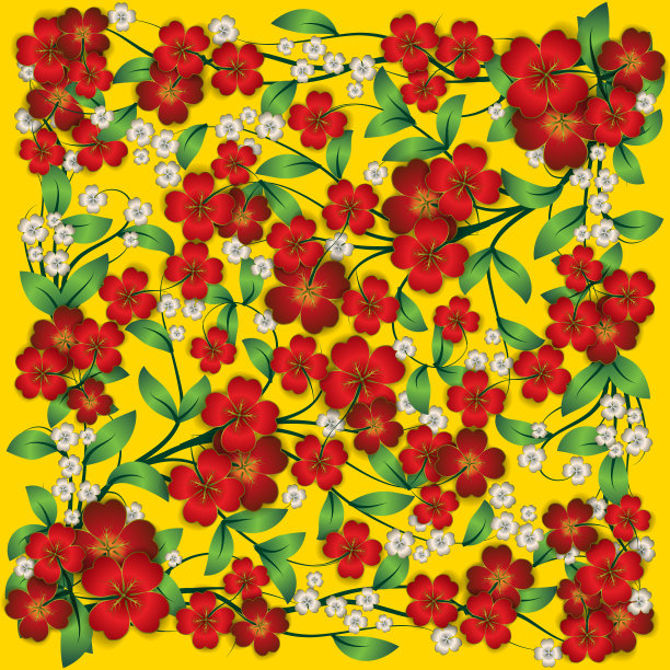 黄色背景上的抽象花卉装饰图片下载