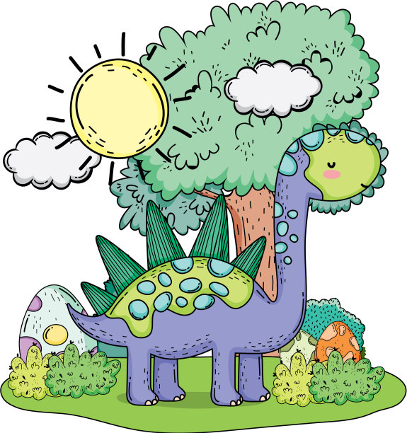 可爱的迷惑龙和树在风景图片下载