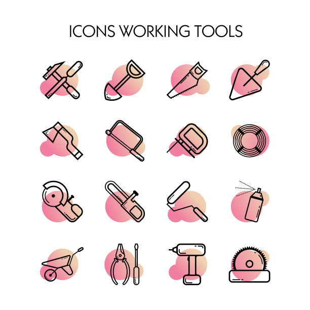一组构造图标线性孤立图标图片下载