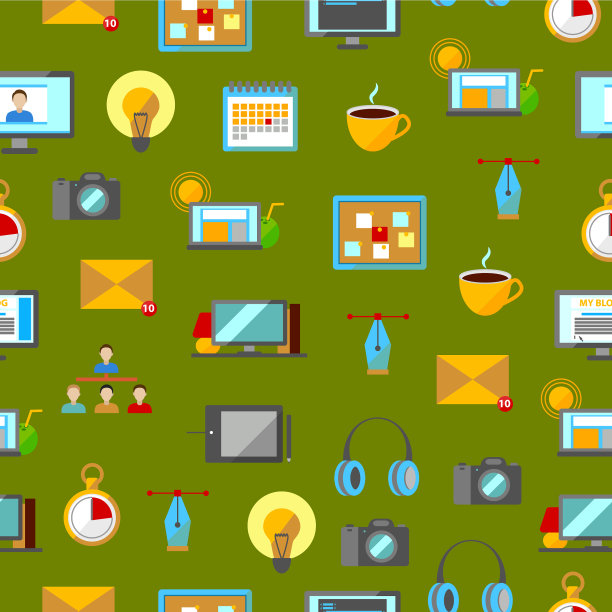 卡通自由职业者标志无缝模式图片下载