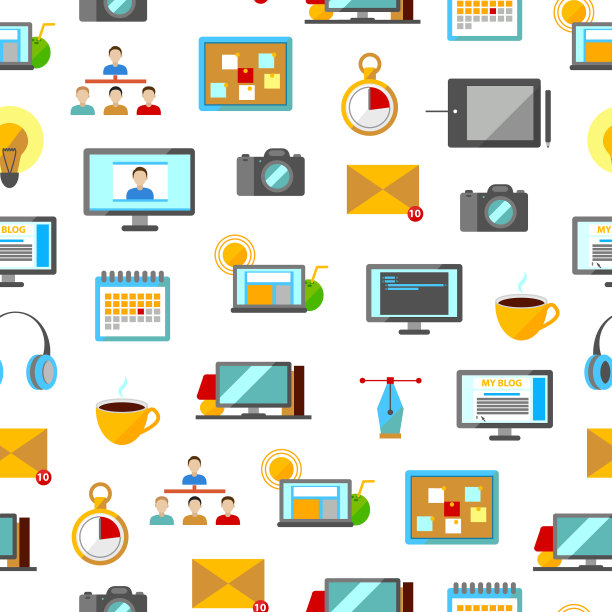 卡通自由职业者标志无缝模式图片下载