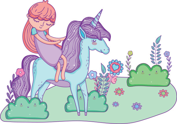 美丽的小独角兽和公主在图片下载