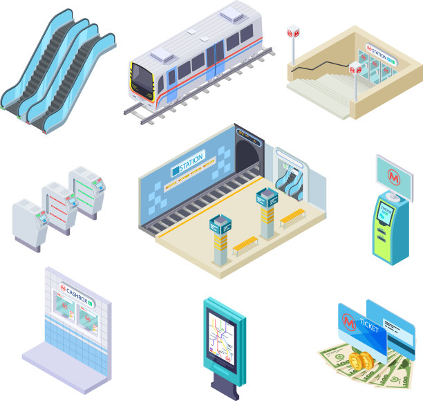 等距地铁元素地铁车站图片下载