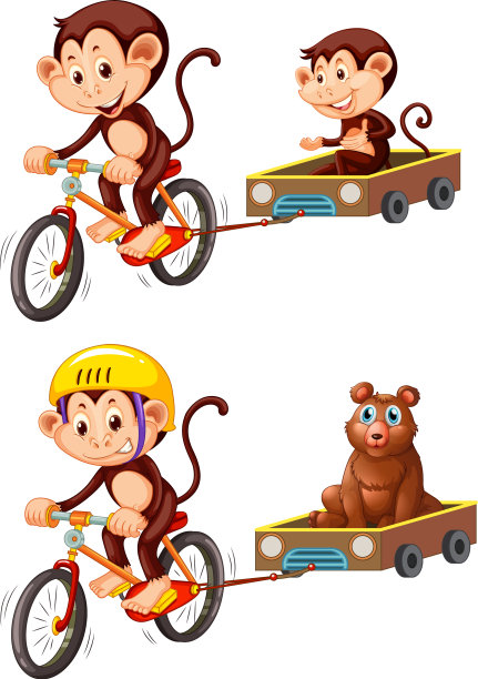 猴子骑自行车拖车图片下载