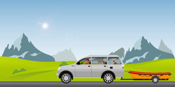 船拖着车在阳光普照的路上行驶图片下载