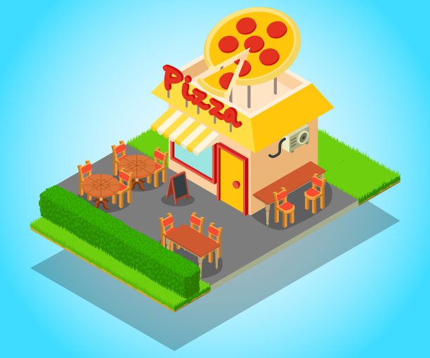 披萨店概念横幅等距风格图片下载