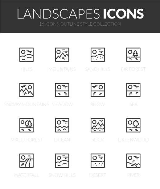轮廓黑色图标设置在瘦现代风格图片下载