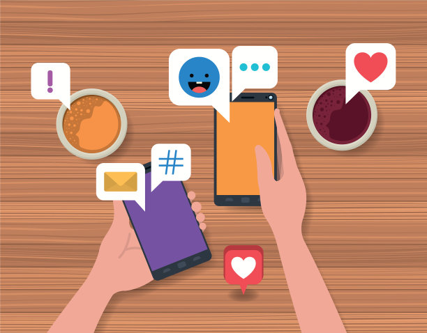 人们使用带有咖啡杯的智能手机进行社交图片下载