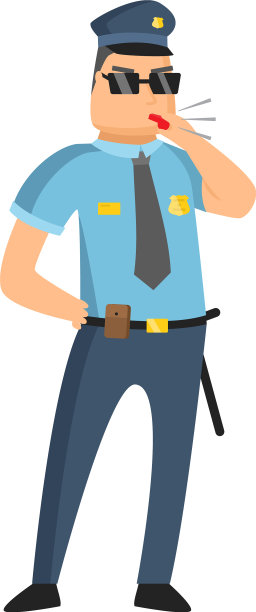 身穿蓝色制服，佩戴警徽的警察图片下载