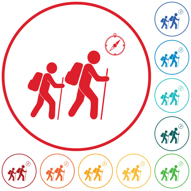 带有指南针图标的徒步旅行者图片下载