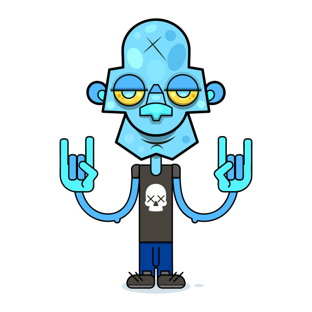 可爱的僵尸穿着黑色t恤和一个头骨图片下载