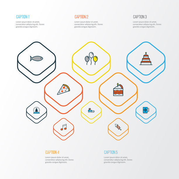 假日图标彩色线设置与比萨饼片图片下载