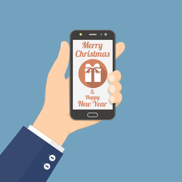 手持智能手机与圣诞礼物图标图片下载
