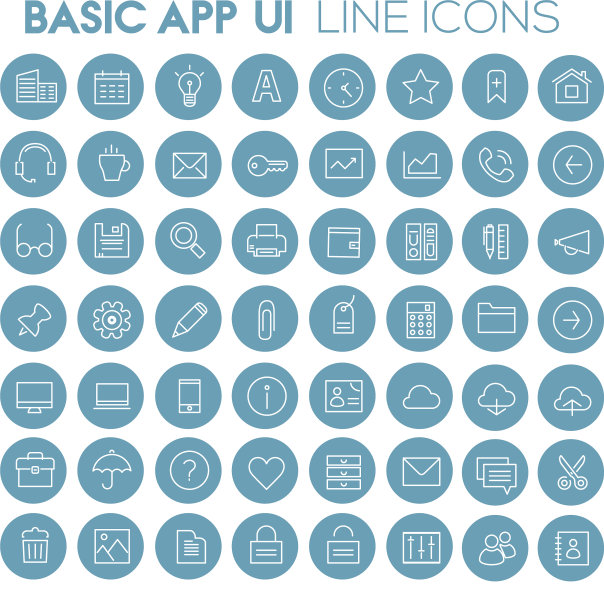 大的基础应用UI ux和办公室线性图标集图片下载