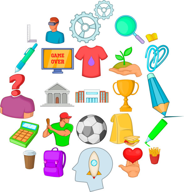 体育学院图标设置卡通风格图片下载