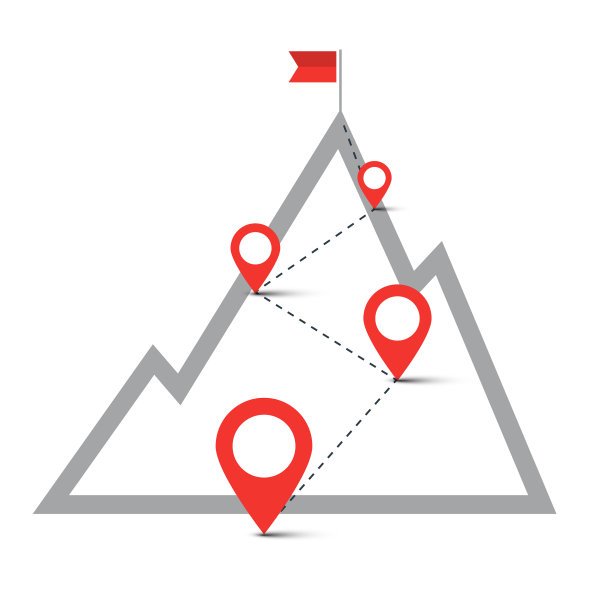 路线在山上与徽章旗在顶部图片下载