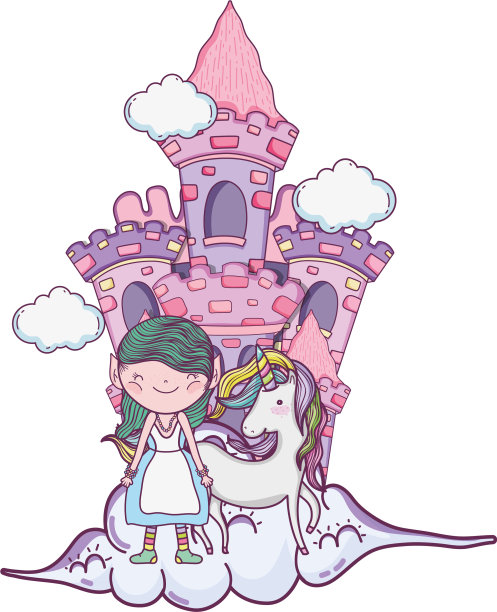 带着独角兽和城堡的可爱小仙女图片下载