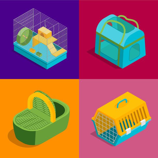 宠物承运人标志3d旗帜设置等距视图图片下载