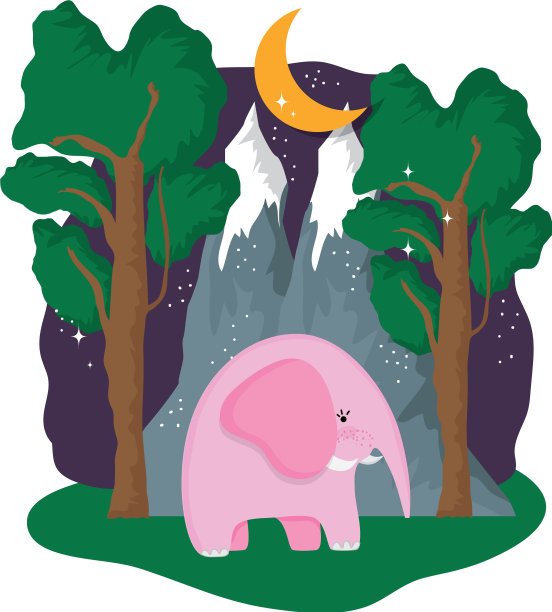 可爱的粉红色大象在夜晚的风景图片下载