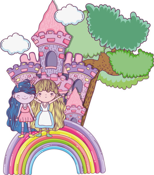 有城堡和彩虹的可爱小仙女夫妇图片下载