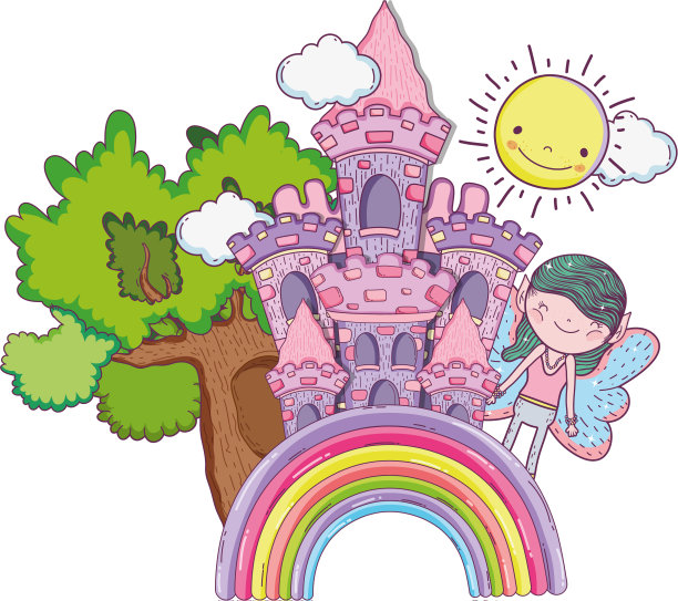 有城堡和彩虹的可爱小仙女图片下载