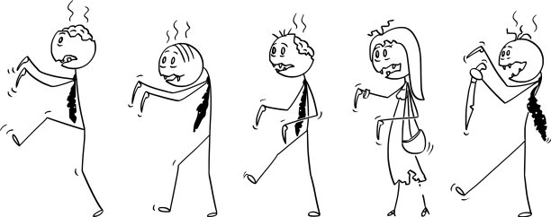 5个不死僵尸一组的卡通图片下载