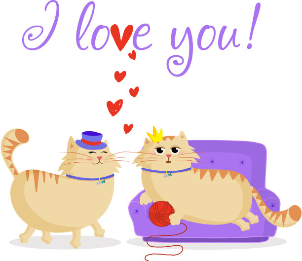 我喜欢你的可爱卡通猫贺卡图片下载