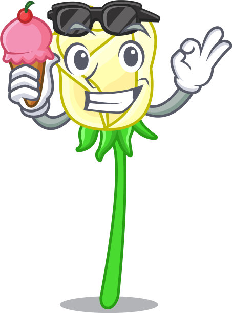 以冰淇淋白色玫瑰孤立吉祥物图片下载