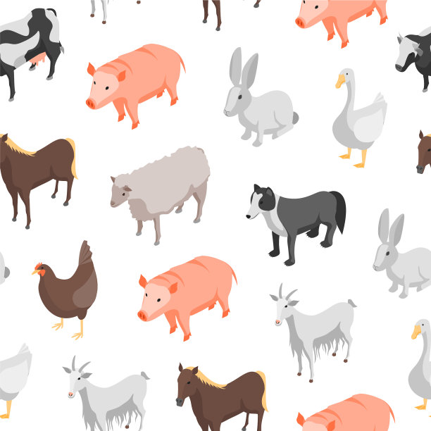 农场动物3d无缝图案背景图片下载