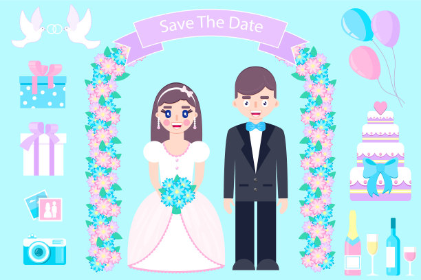 婚礼以蓝色为背景图片下载