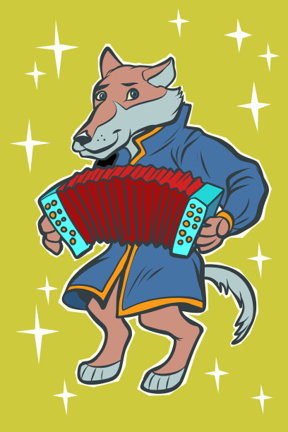 狼弹奏手风琴口琴的童话故事图片下载