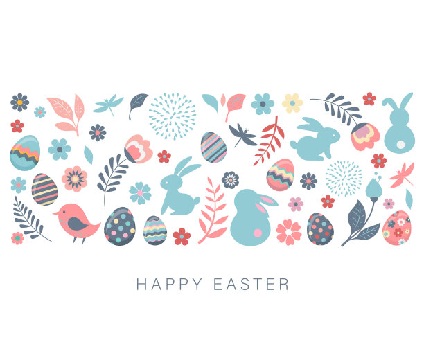 复活节横幅上有花，彩蛋和图片下载