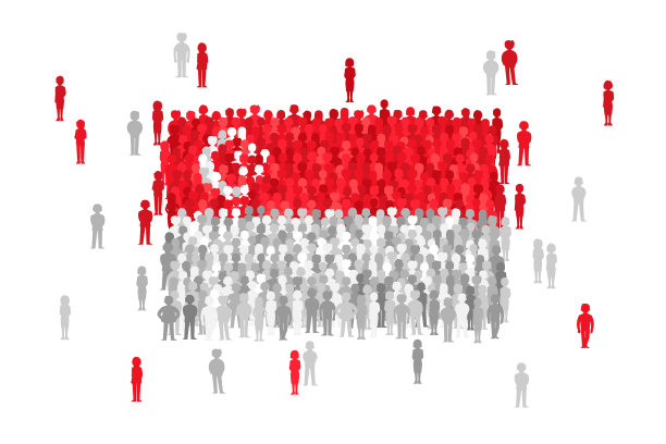 新加坡国旗由一群卡通人物组成图片下载