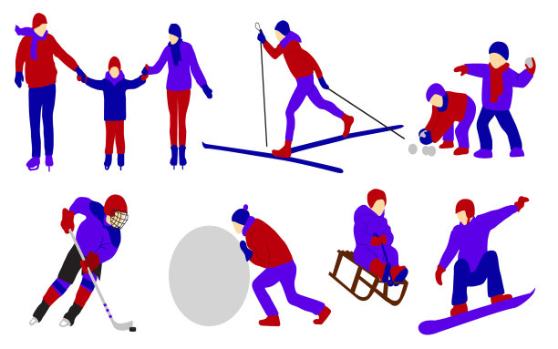 冬季的户外活动有冰上曲棍球和滑冰图片下载