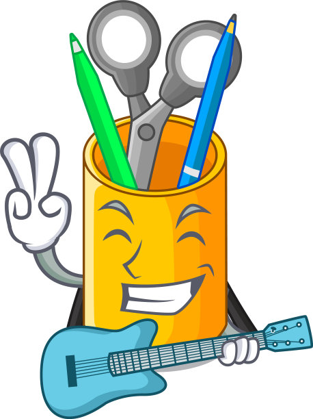 与吉他桌面组织者形状上的卡通图片下载