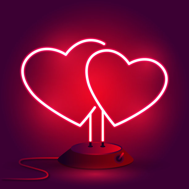 亮心霓虹标志复古霓虹心标志上图片下载