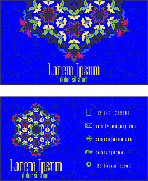 蓝色复古拜访卡花卉曼陀罗图案图片下载