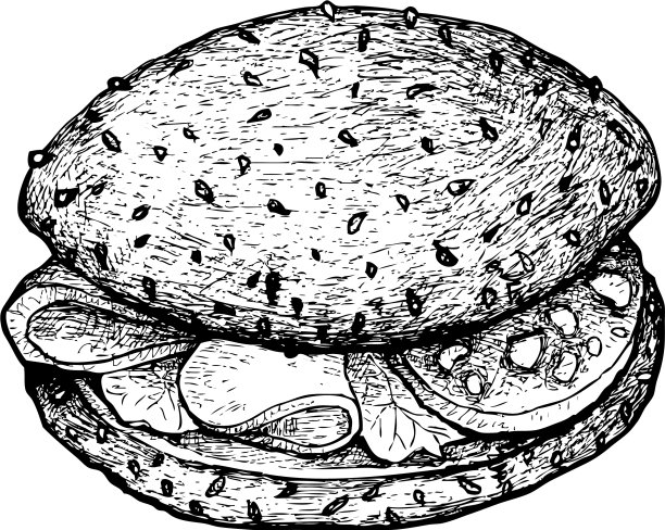 手绘的全麦面包三明治和火腿图片下载