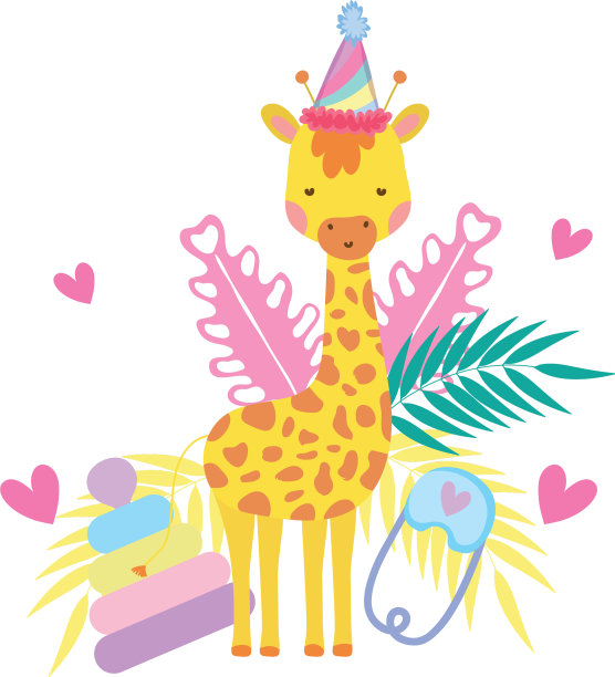 可爱的小长颈鹿和派对帽和花园图片下载