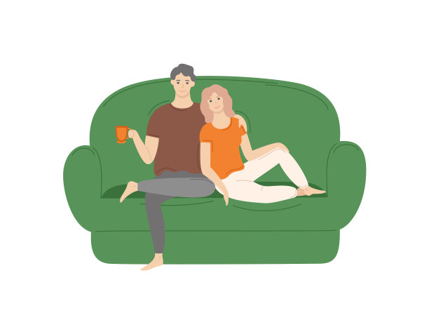 一对夫妇坐在沙发上拥抱在一起图片下载