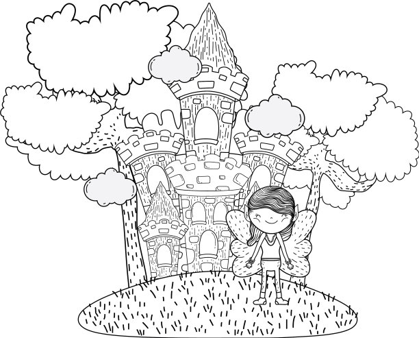 可爱的小仙女带着城堡在田野图片下载