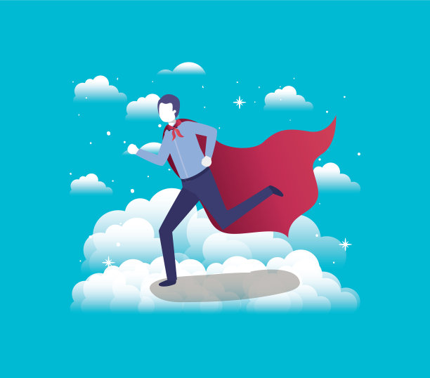 穿着英雄外套的商人在天空中奔跑图片下载