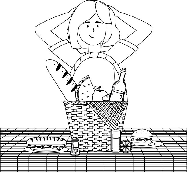 有野餐设计的女人卡通图片下载