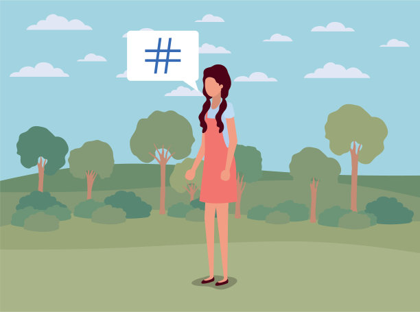 年轻女子用磅键在语音泡泡上敲击图片下载