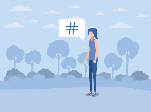 年轻女子用磅键在语音泡泡上敲击图片下载