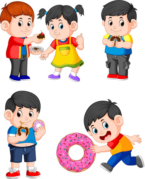 一群孩子在吃甜甜圈图片下载